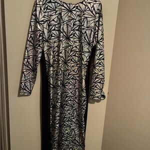 Geometric Patterned Black and Silver Dress